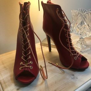 Red open toe boots